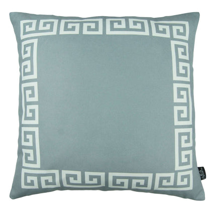 Gray and White Greek Key Bordered Throw Pillow