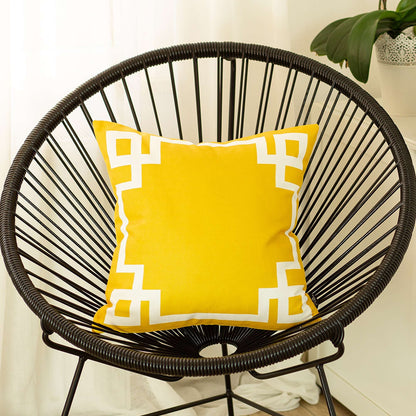 Yellow and White Geometric Border Throw Pillow