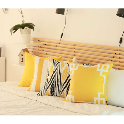 Yellow and White Geometric Border Throw Pillow