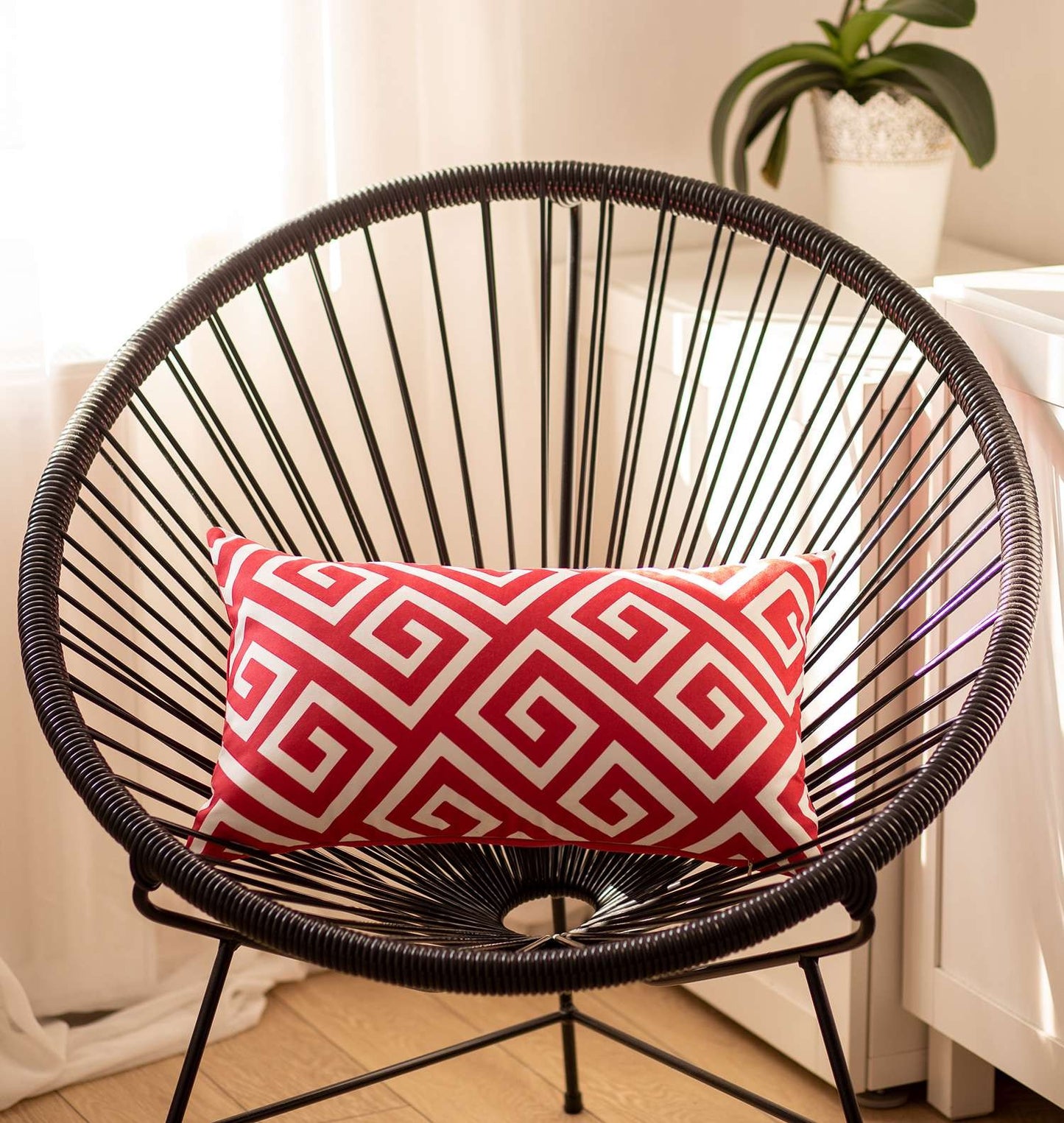 Red Greek Key Pattern Lumbar Throw Pillow