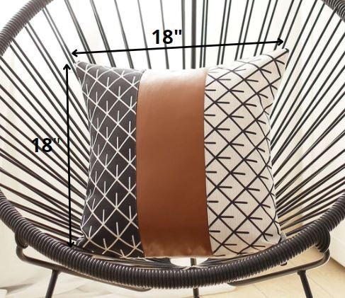 Monochromatic Lattice Faux Leather Throw Pillow