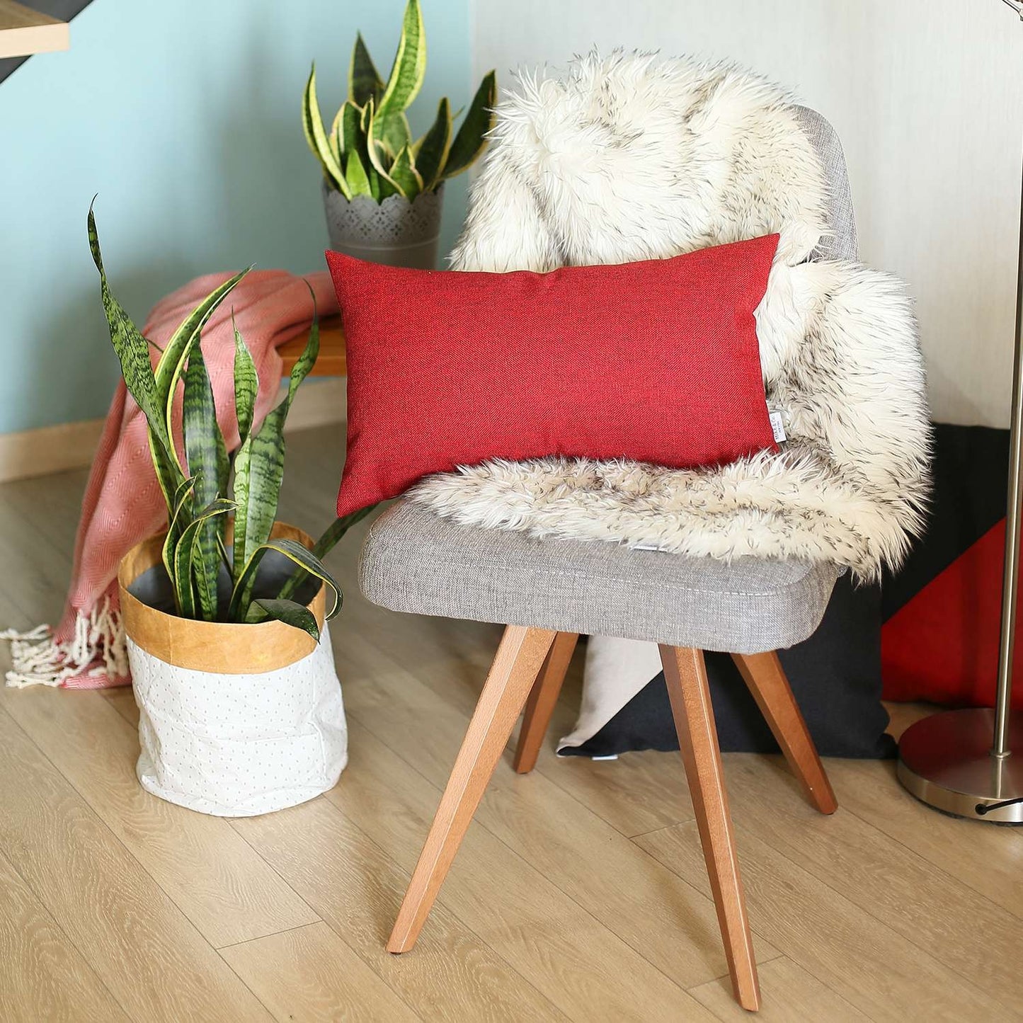 12" X 20" Red Lumbar Throw Pillow