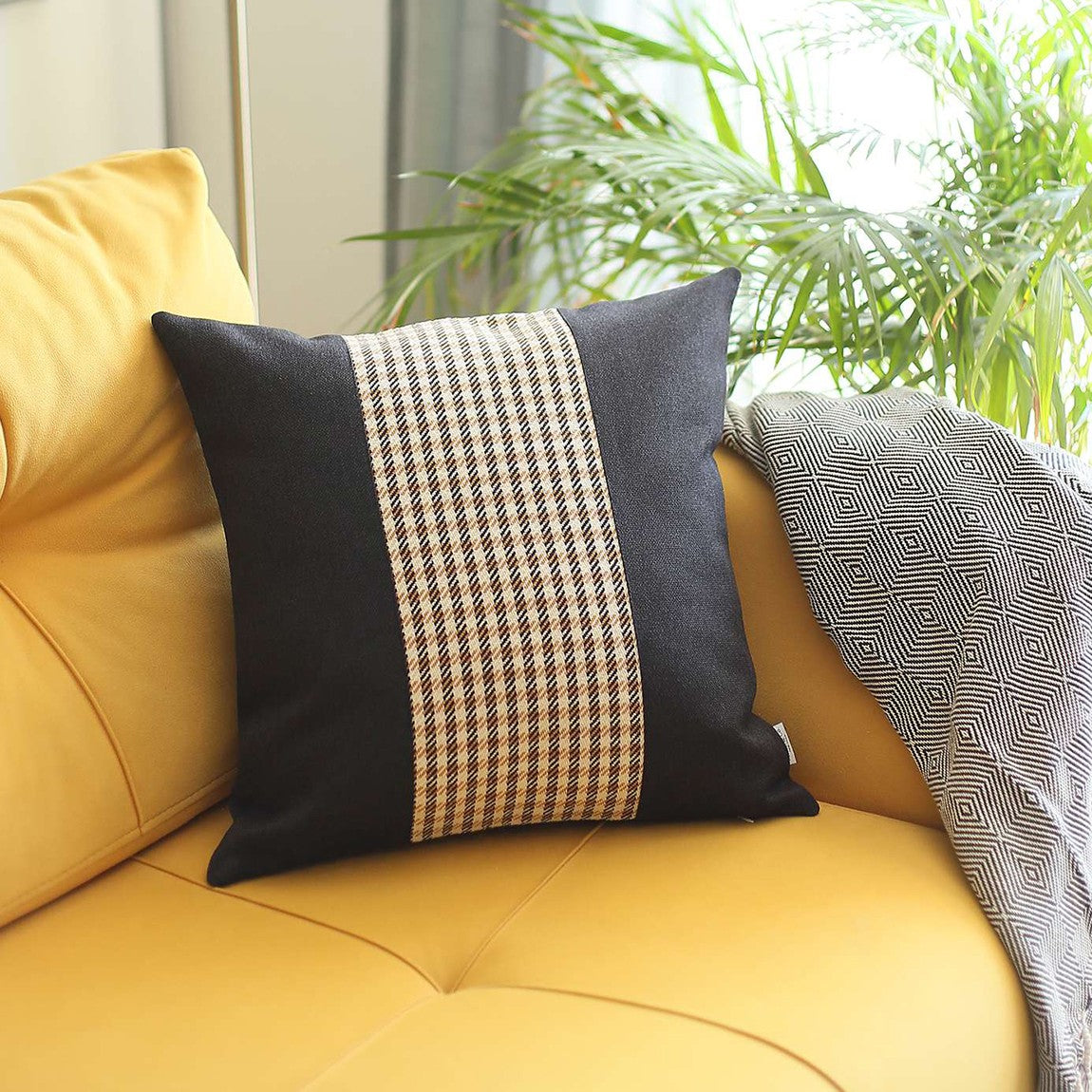 Black and Tan Houndstooth Throw Pillow