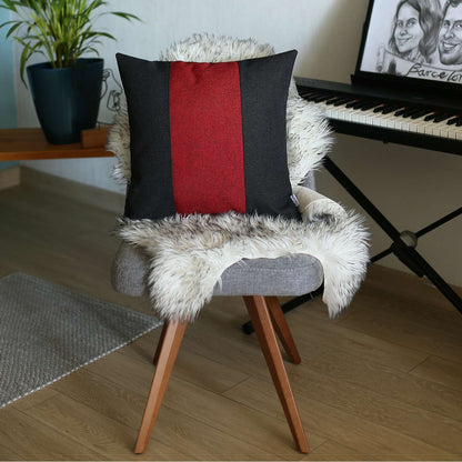 Black and Red Centered Strap Throw Pillow