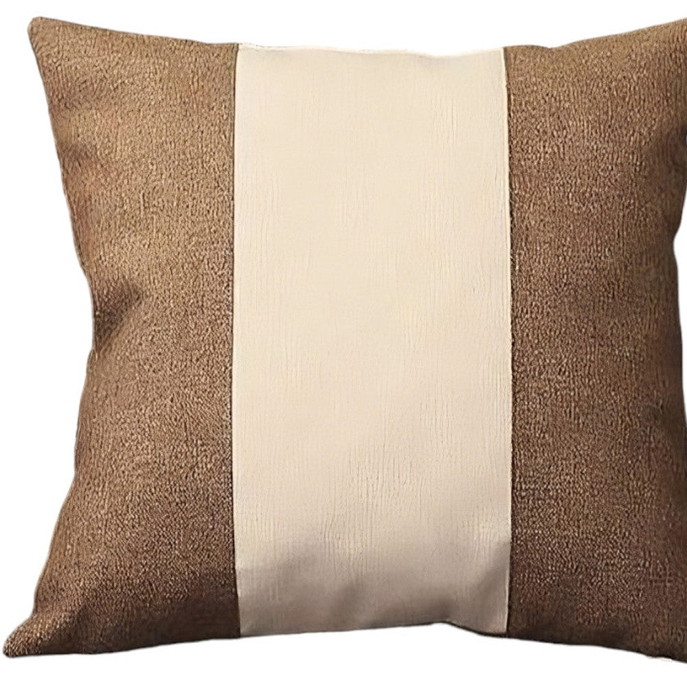 Brown and White Centered Strap Throw Pillow