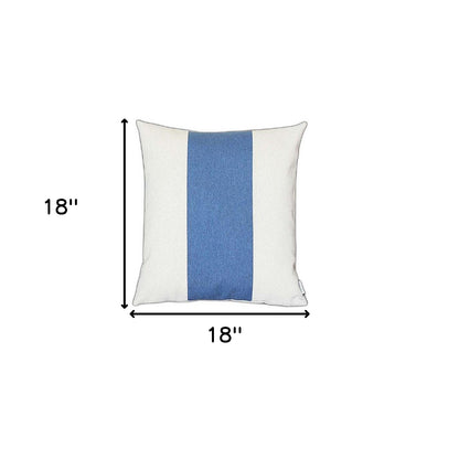 White and Blue Centered Strap Throw Pillow