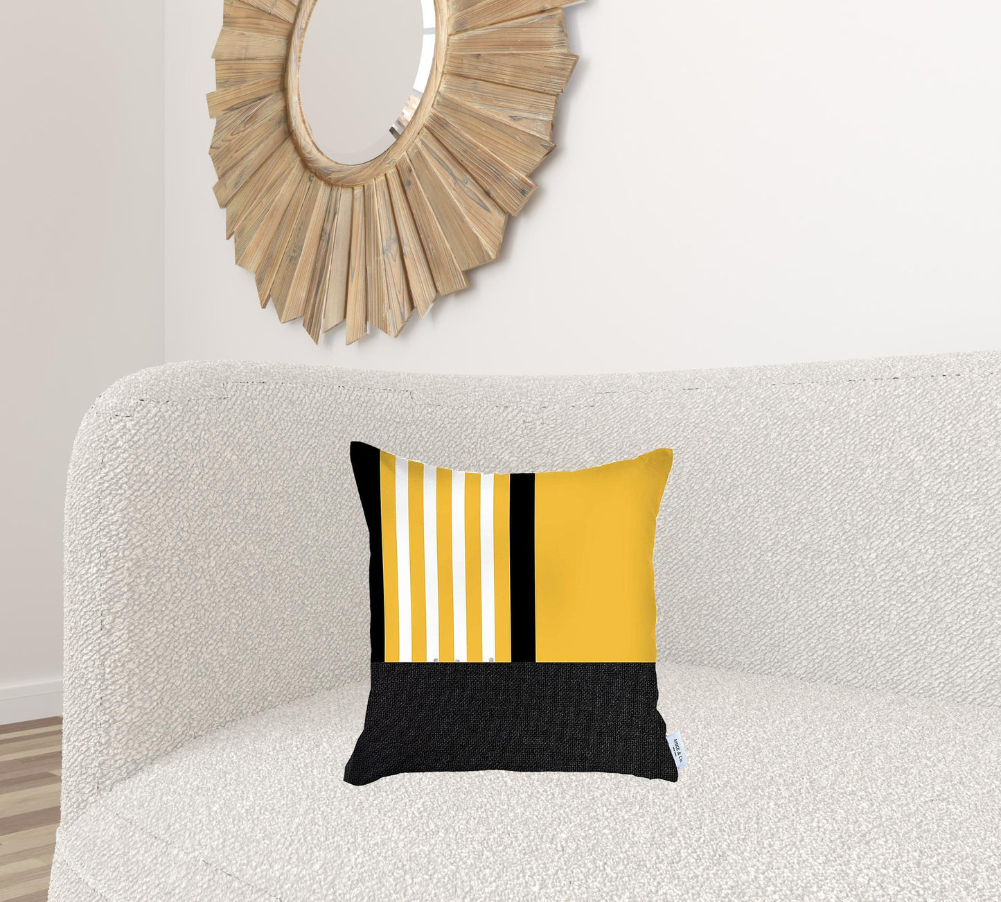 Yellow and Black Printed Geometric Throw Pillow