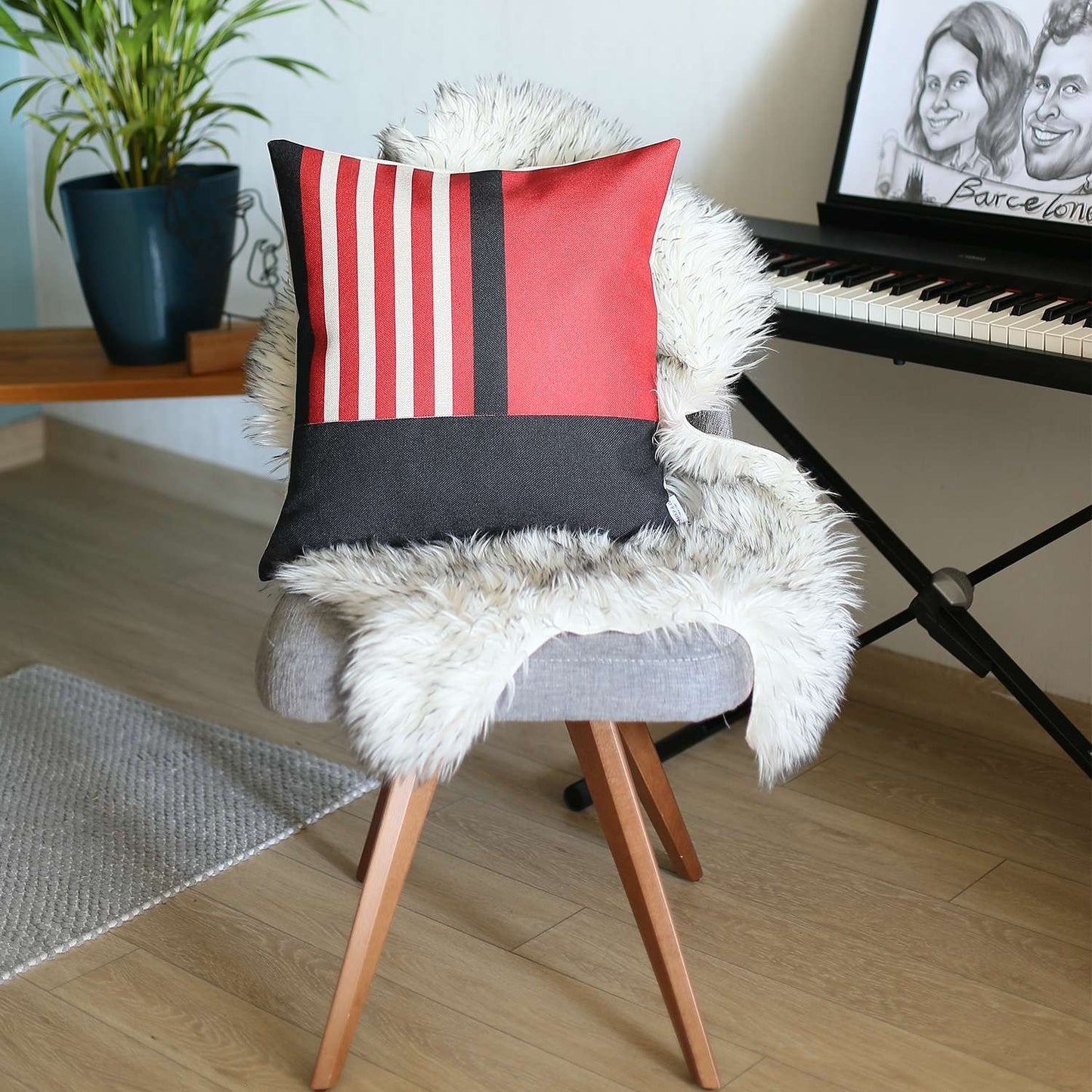 Red and Black Printed Geometric Throw Pillow