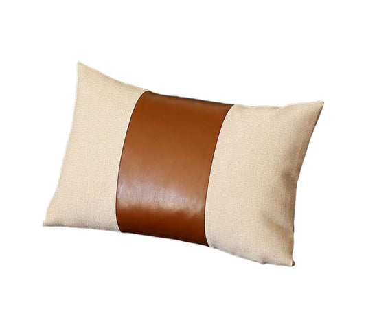 12" X 20" Brown and White Faux Leather Lumbar Throw Pillow