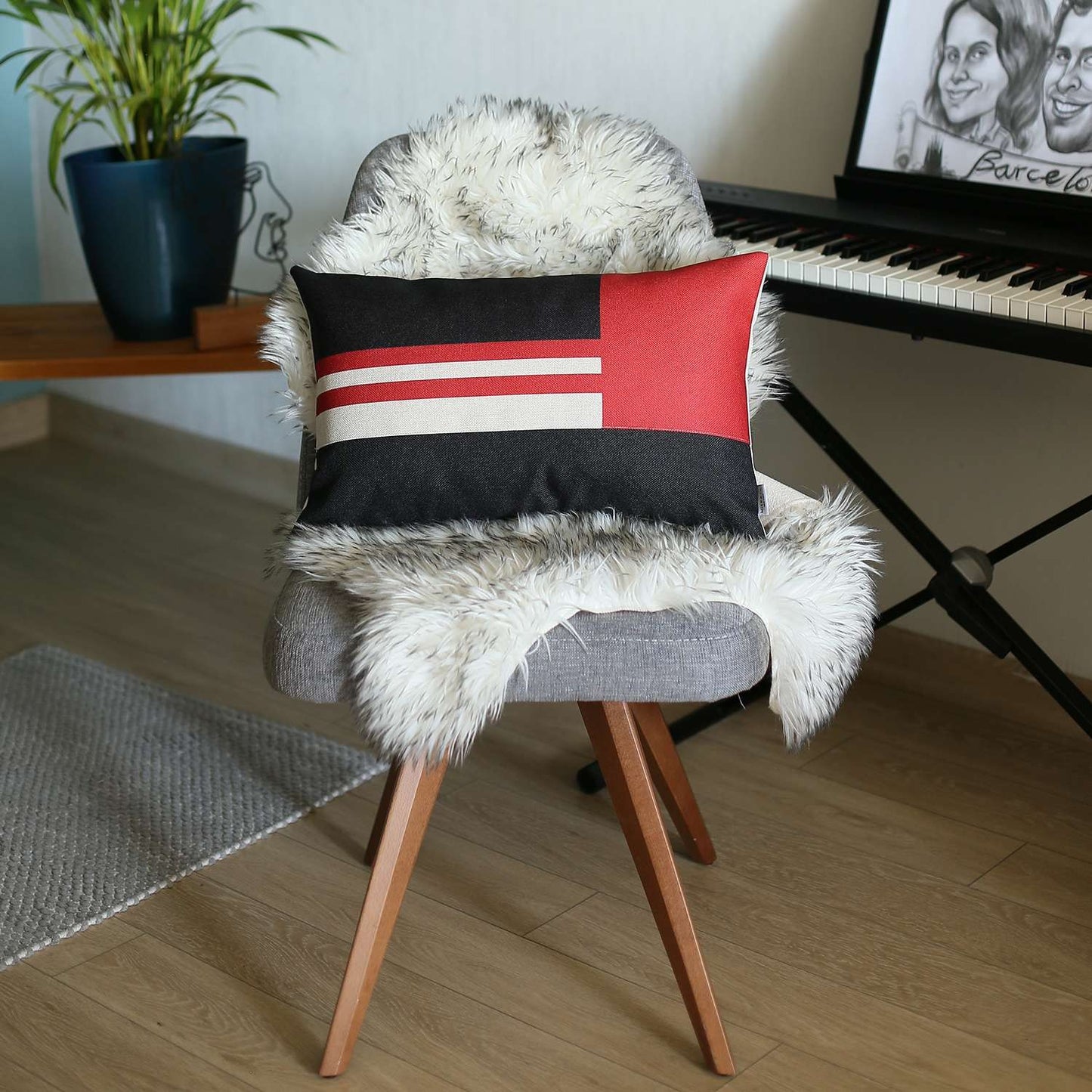 Red and Black Geometric Lumbar Throw Pillow