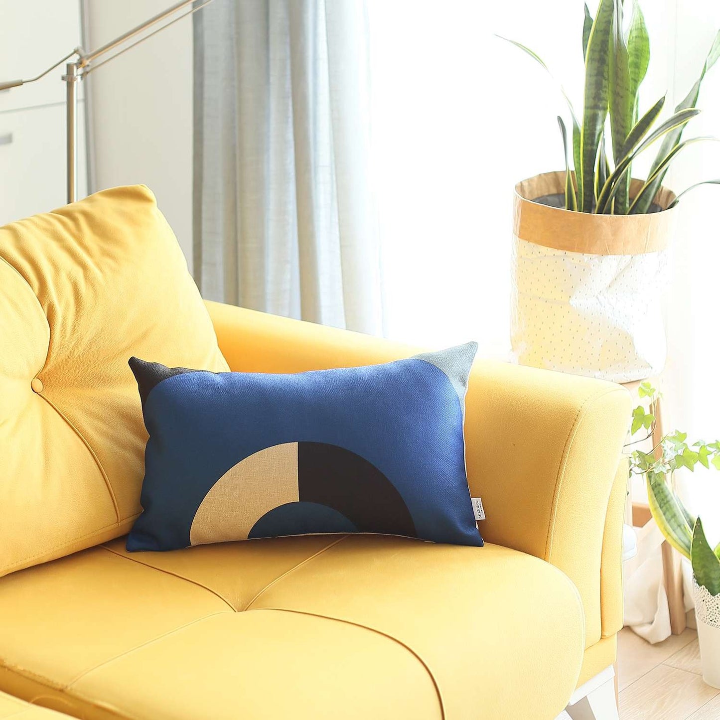 Blue Half Circle Modern Lumbar Throw Pillow