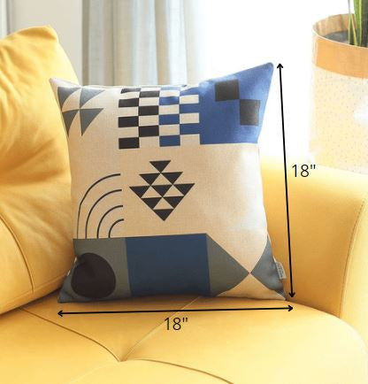 Blue and White Boho Chic Printed Throw Pillow