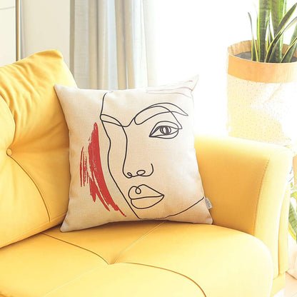 White Printed Face Boho Chic Throw Pillow