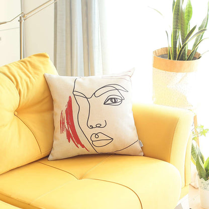 White Printed Face Boho Chic Throw Pillow