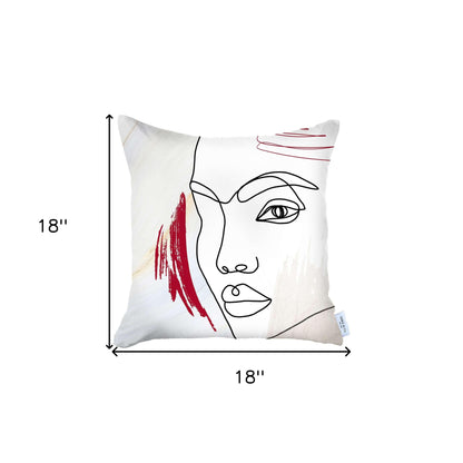 White Printed Face Boho Chic Throw Pillow