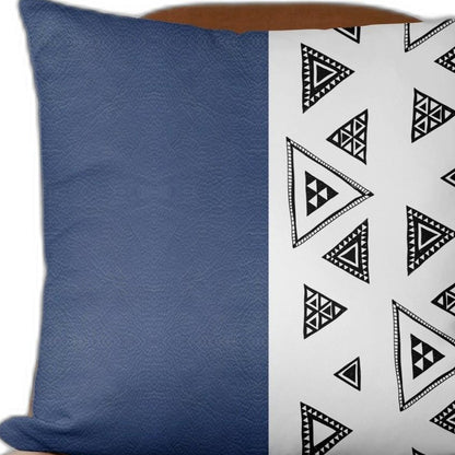 Navy Triangular Motifs Faux Leather Throw Pillow