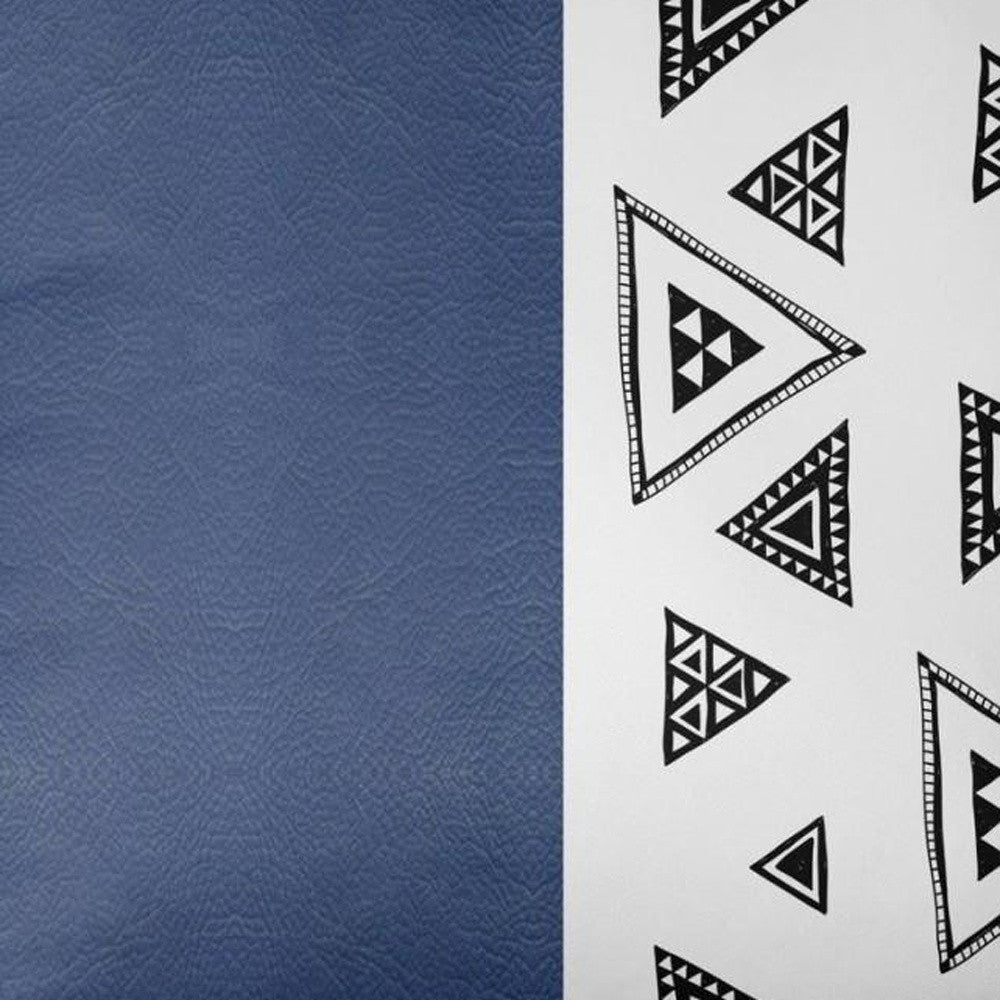 Navy Triangular Motifs Faux Leather Throw Pillow