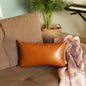 Solid Brown Faux Leather Lumbar Throw Pillow