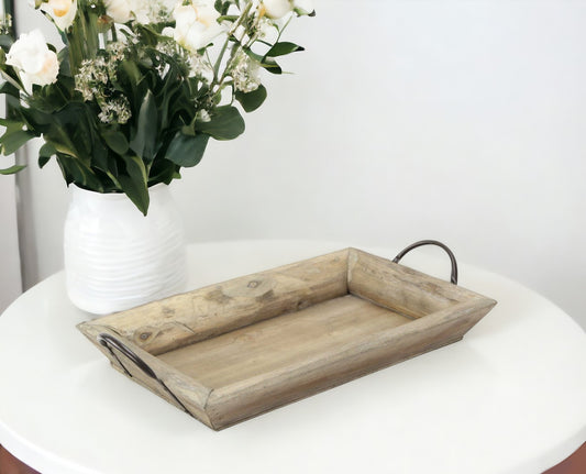 18" Brown Aluminum Indoor Outdoor Serving Tray With Handles