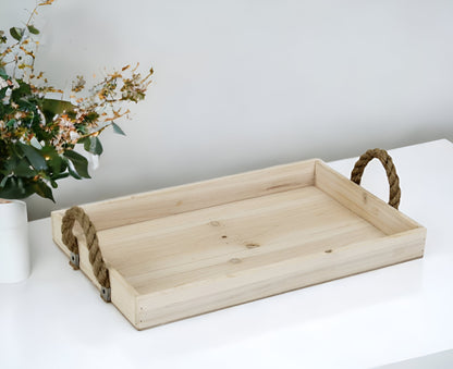 Natural Wooden Tray with Rope Handles