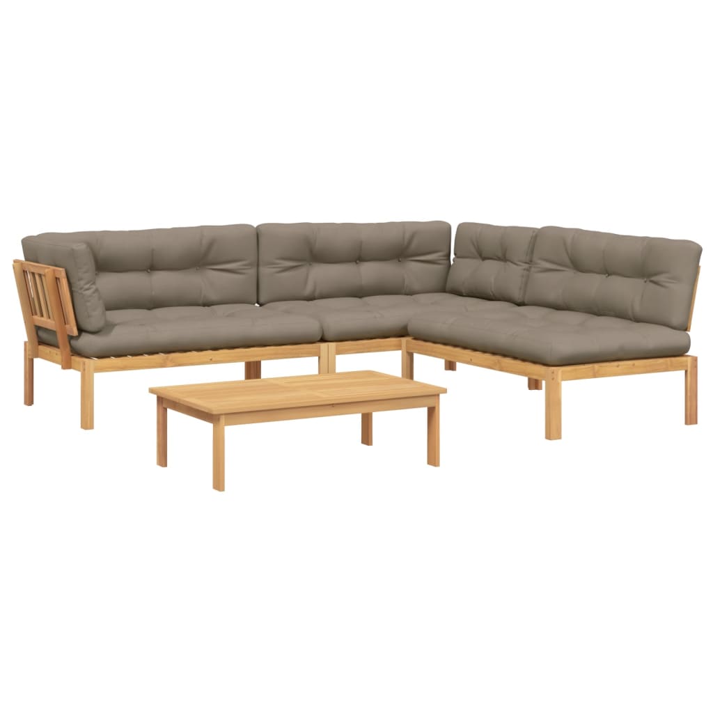 4 Piece Patio Pallet Sofa Set with Cushions Solid Wood Acacia