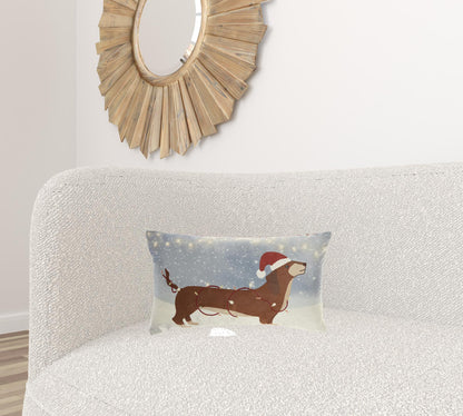 Light Up Christmas Dachshund Throw Pillow