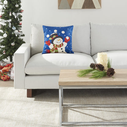 Jolly Snowman Blue Christmas Light Up Throw Pillow