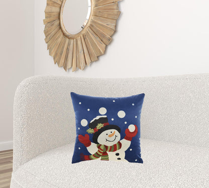 Jolly Snowman Blue Christmas Light Up Throw Pillow