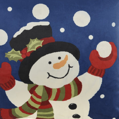 Jolly Snowman Blue Christmas Light Up Throw Pillow