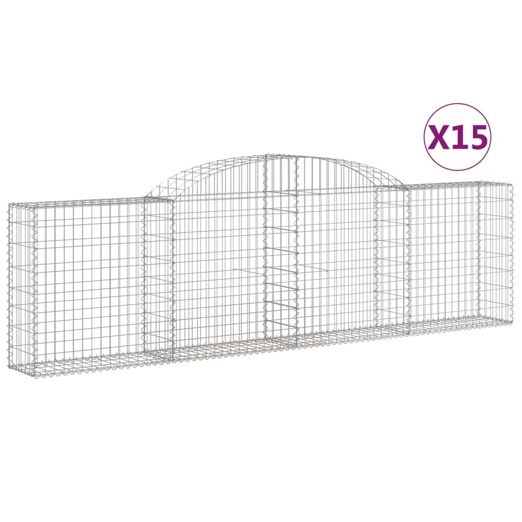 Arched Gabion Baskets 15 pcs 118.1"x11.8"x31.5"/39.4" Galvanized Iron