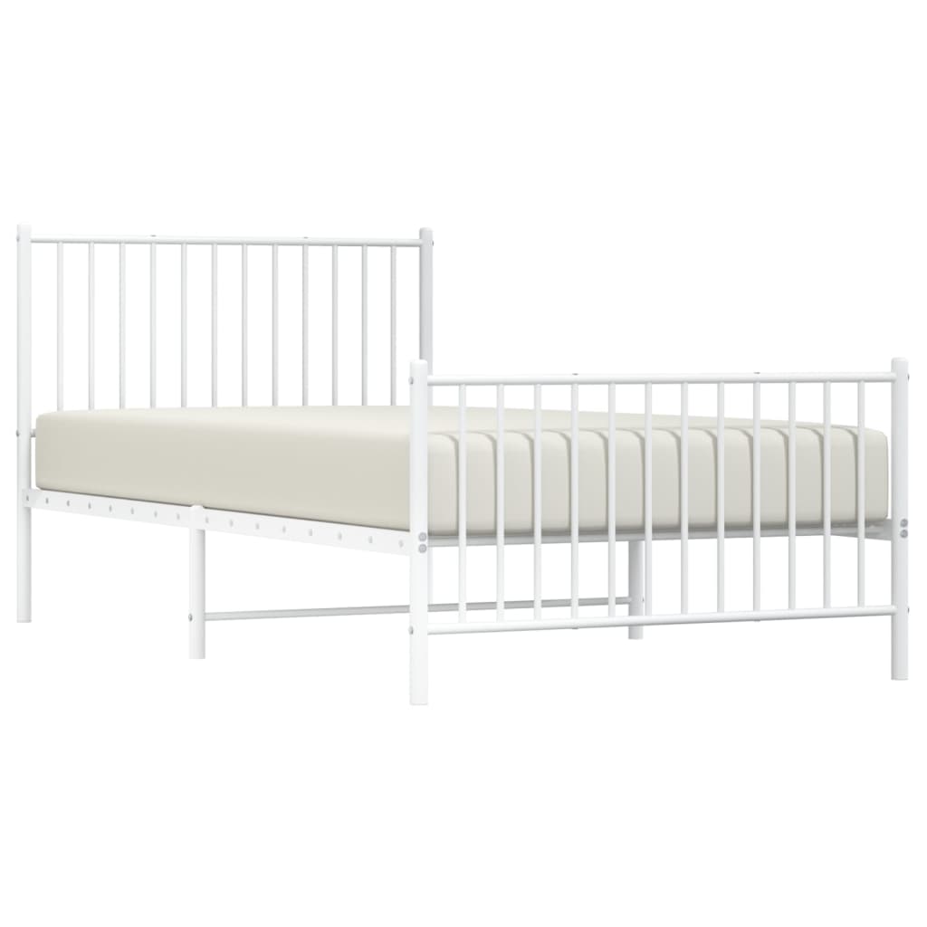 Metal Bed Frame without Mattress with Footboard White 39.4"x78.7"