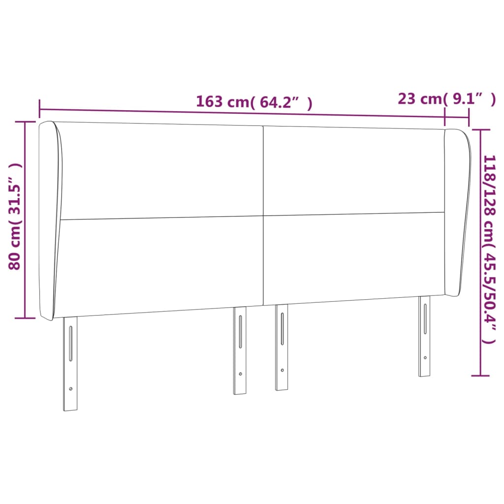 Headboard with Ears Dark Gray 64.2"x9.1"x30.7"/34.6" Velvet