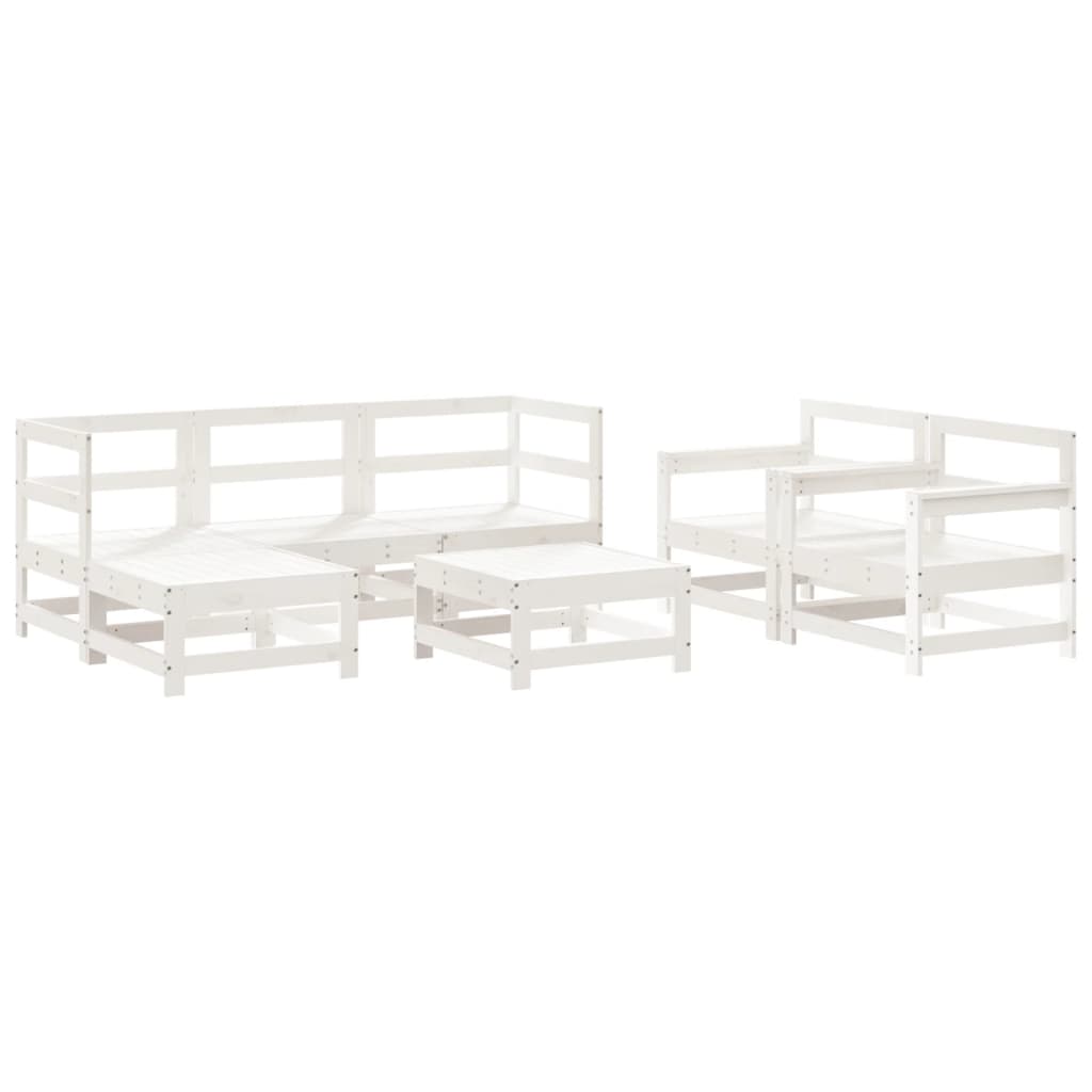 7 Piece Patio Lounge Set White Solid Wood Pine