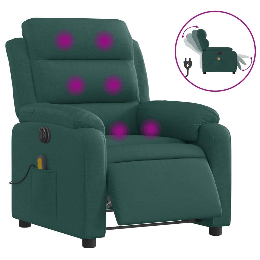 Electric Massage Recliner Chair Dark Green Fabric