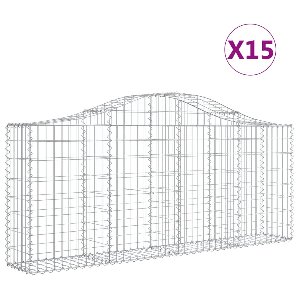 Arched Gabion Baskets 15 pcs 78.7"x11.8"x31.5"/39.4" Galvanized Iron