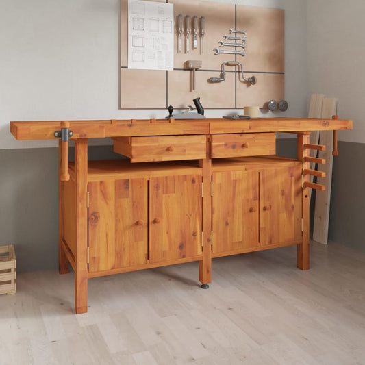 Workbench with Drawers and Vices 75.6"x24.4"x32.7" Solid Wood Acacia