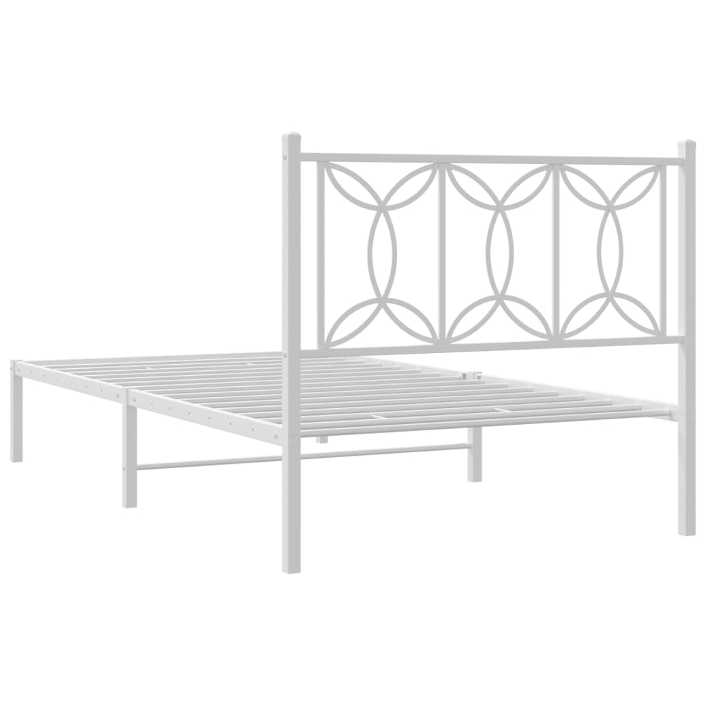 Metal Bed Frame without Mattress with Headboard White 39.4"x78.7"