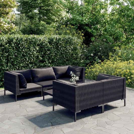 6 Piece Patio Lounge Set with Cushions Poly Rattan Dark Gray