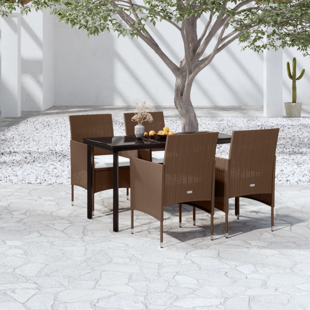 5 Piece Patio Dining Set with Cushions Brown and Black