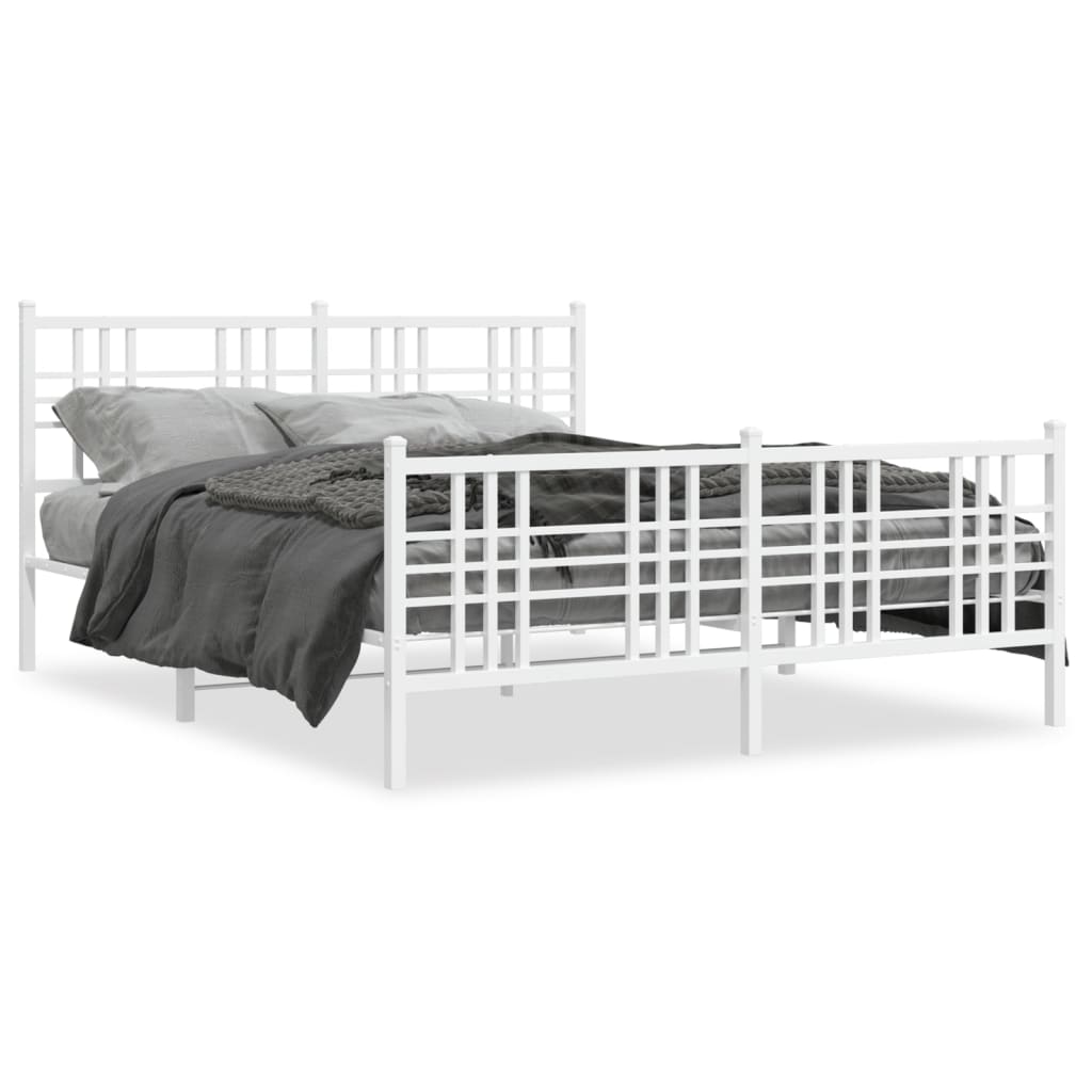 Metal Bed Frame without Mattress with Footboard White 59.1"x78.7"