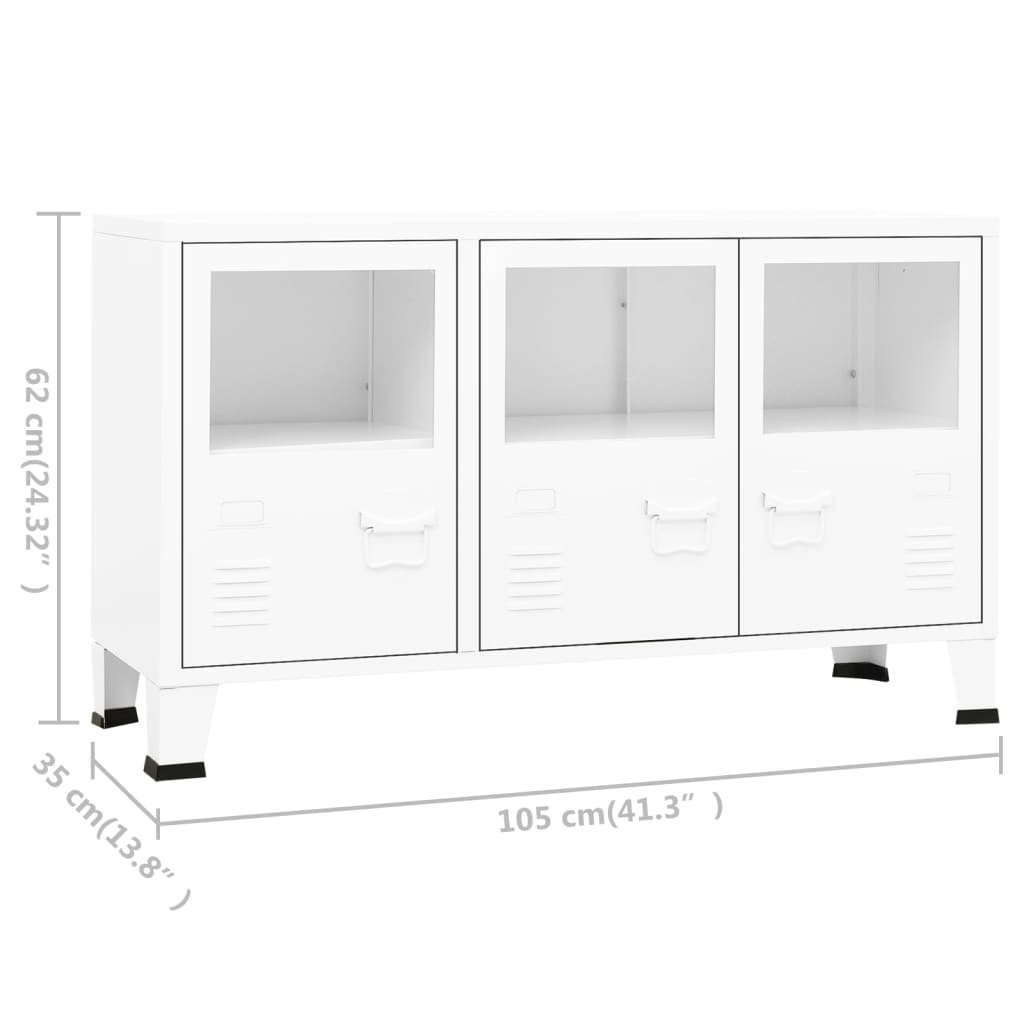 Industrial Sideboard White 41.3"x13.8"x24.4" Metal and Glass