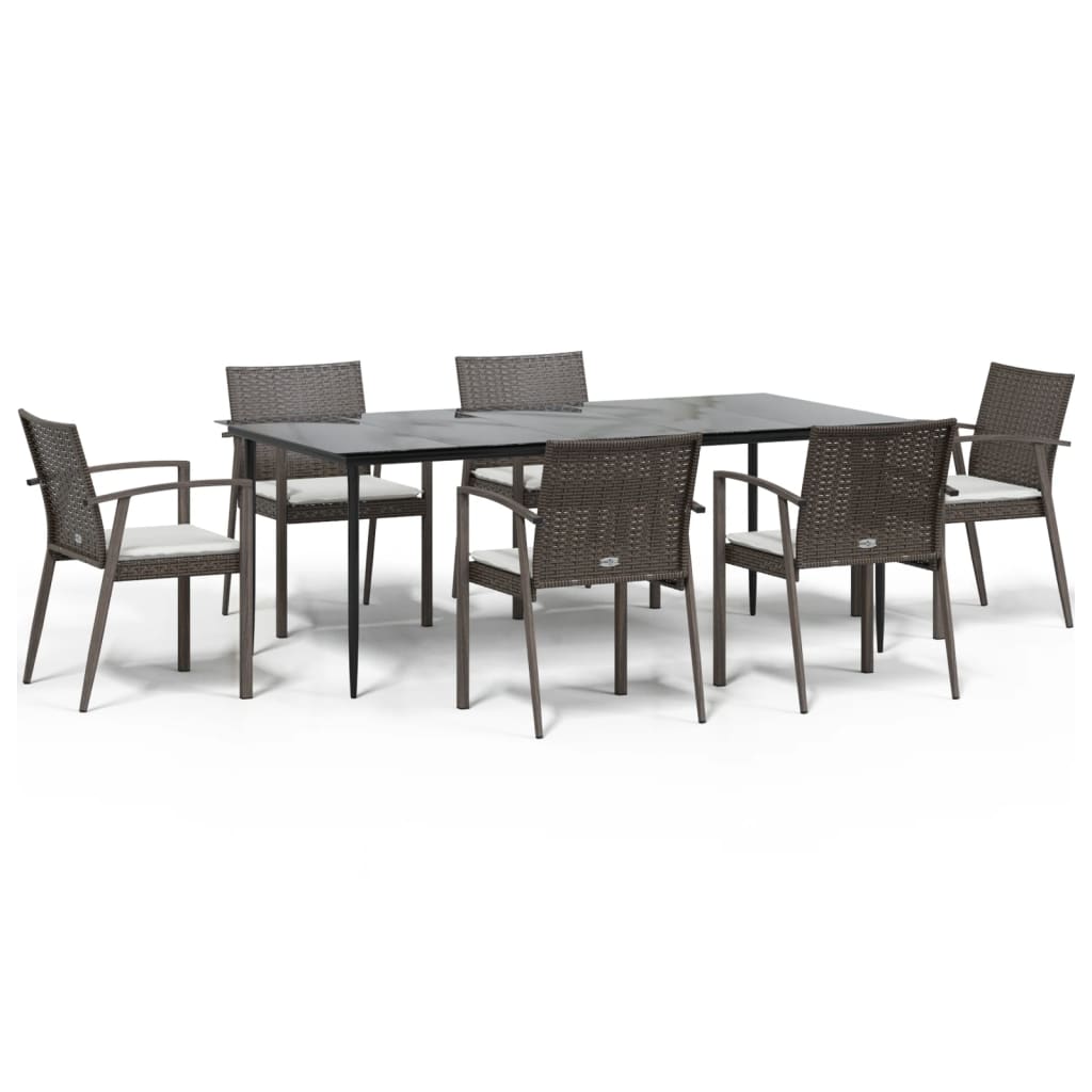 7 Piece Patio Dining Set with Cushions Poly Rattan and Steel