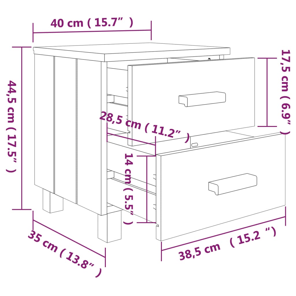 Bedside Cabinets HAMAR 2 pcs Dark Gray 15.7"x13.8"x17.5" Solid Wood