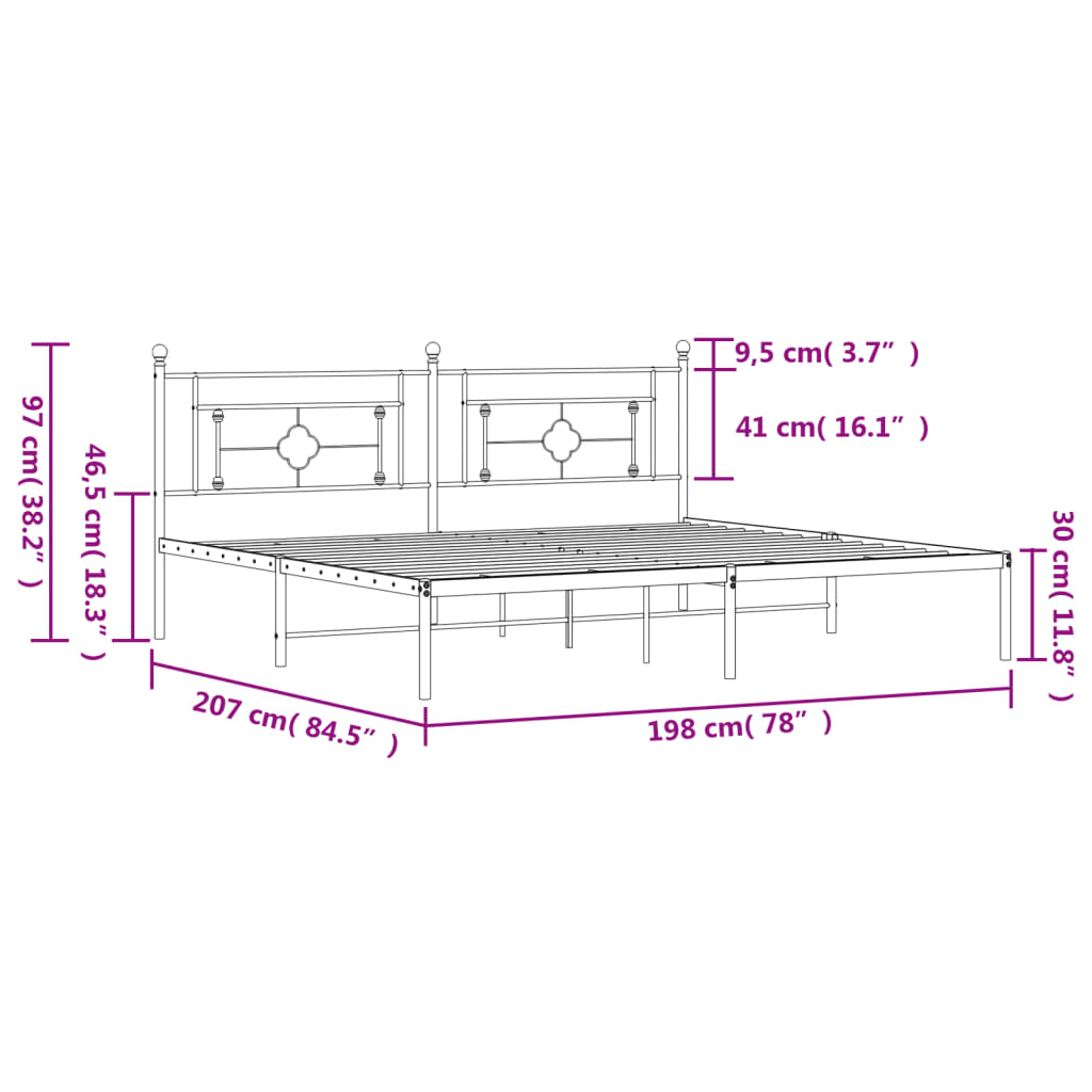 Metal Bed Frame without Mattress with Headboard White 76"x79.9"