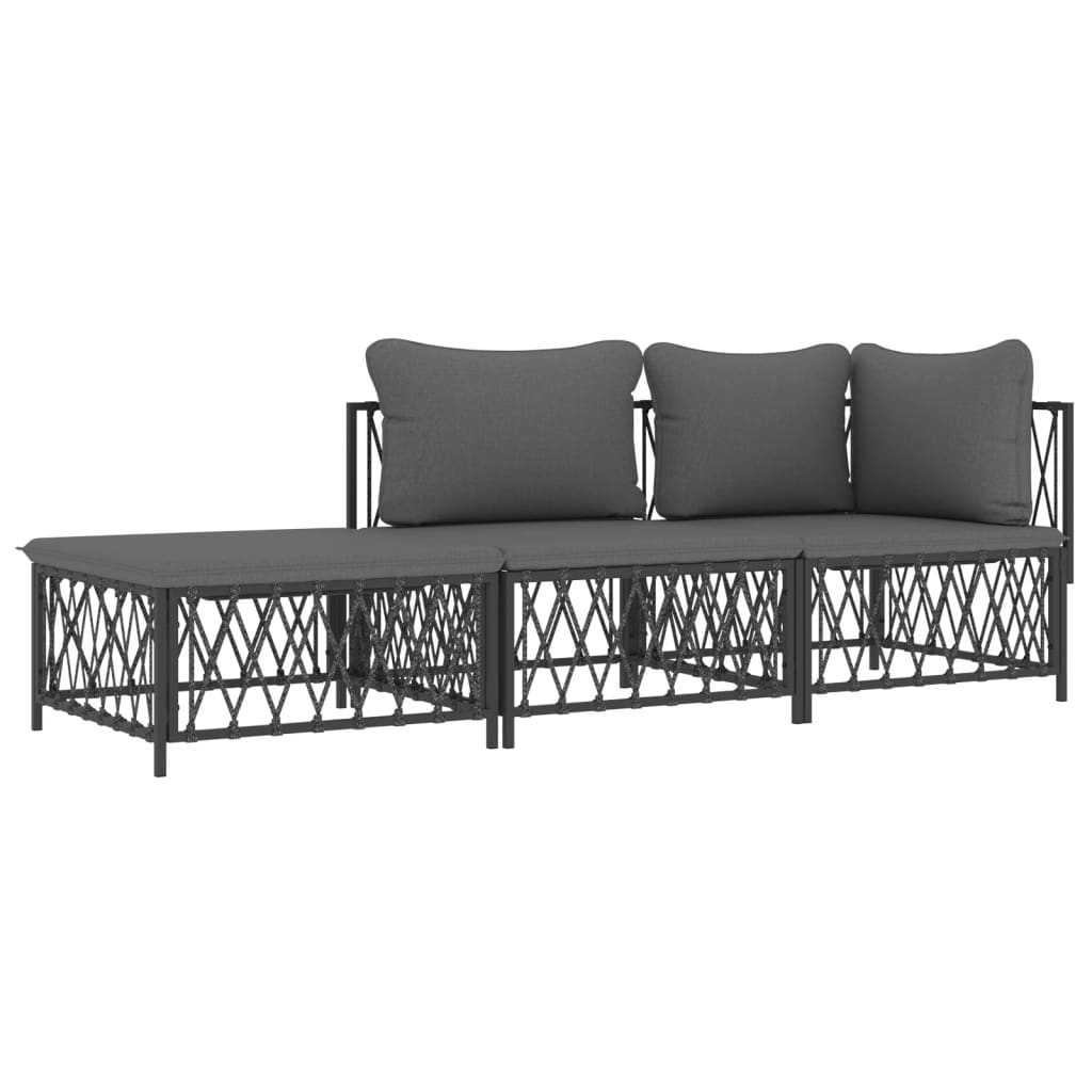 3 Piece Patio Lounge Set with Cushions Anthracite Steel