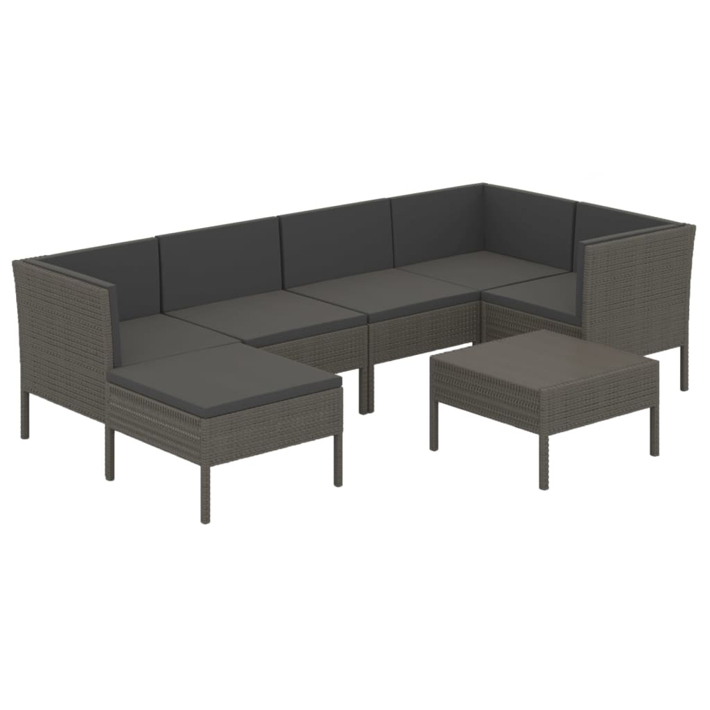 7 Piece Patio Lounge Set with Cushions Poly Rattan Gray