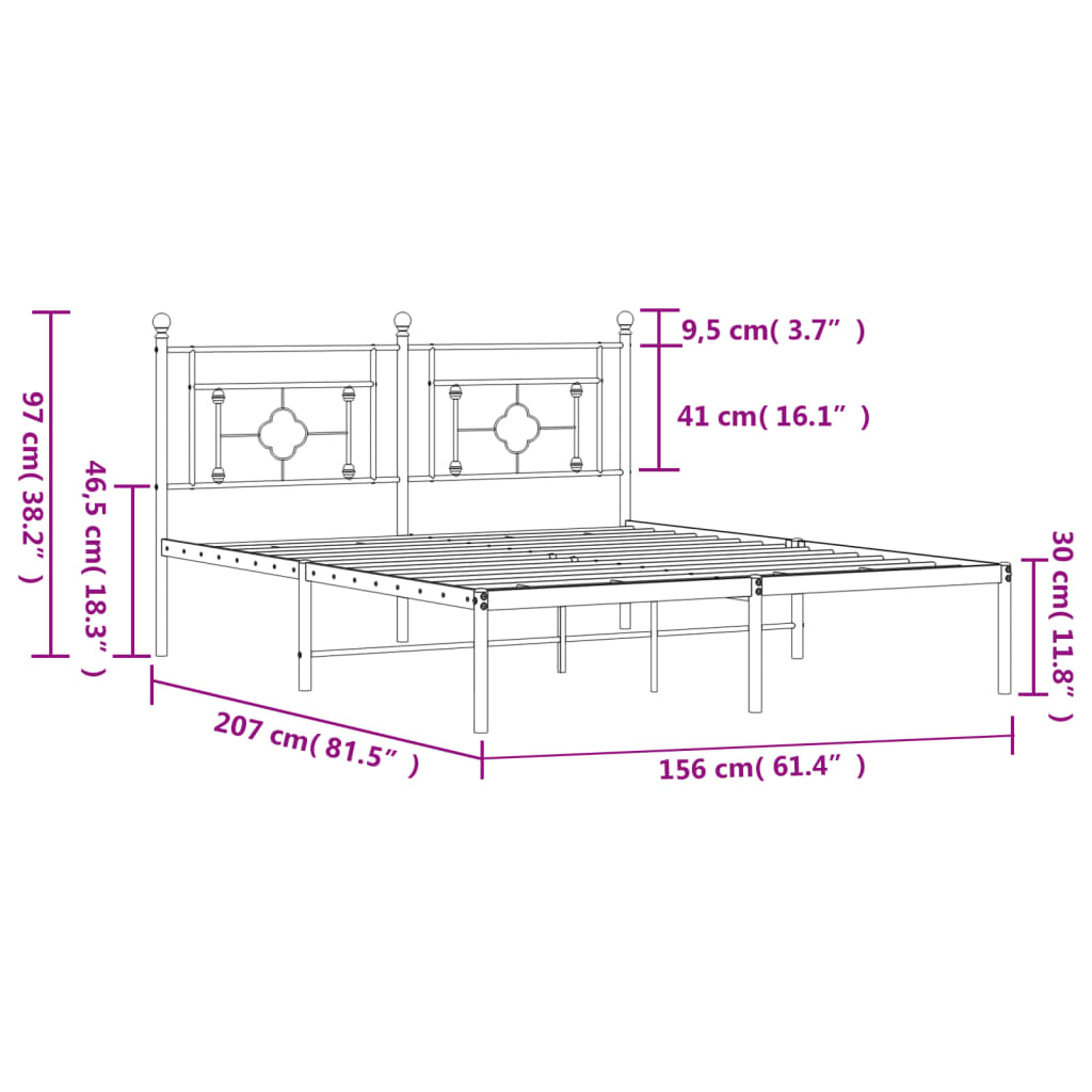 Metal Bed Frame without Mattress with Headboard White 59.1"x78.7"