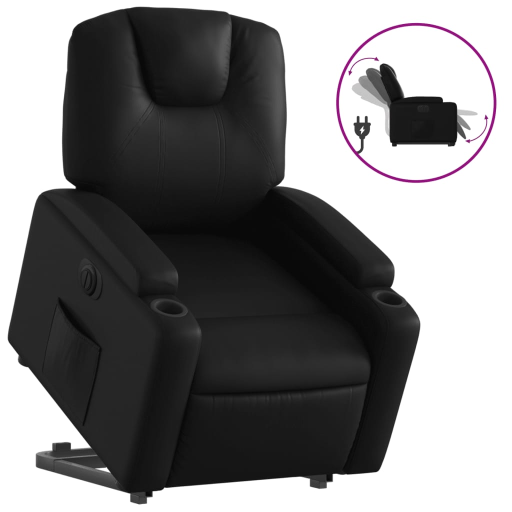 Electric Stand up Recliner Chair Black Faux Leather