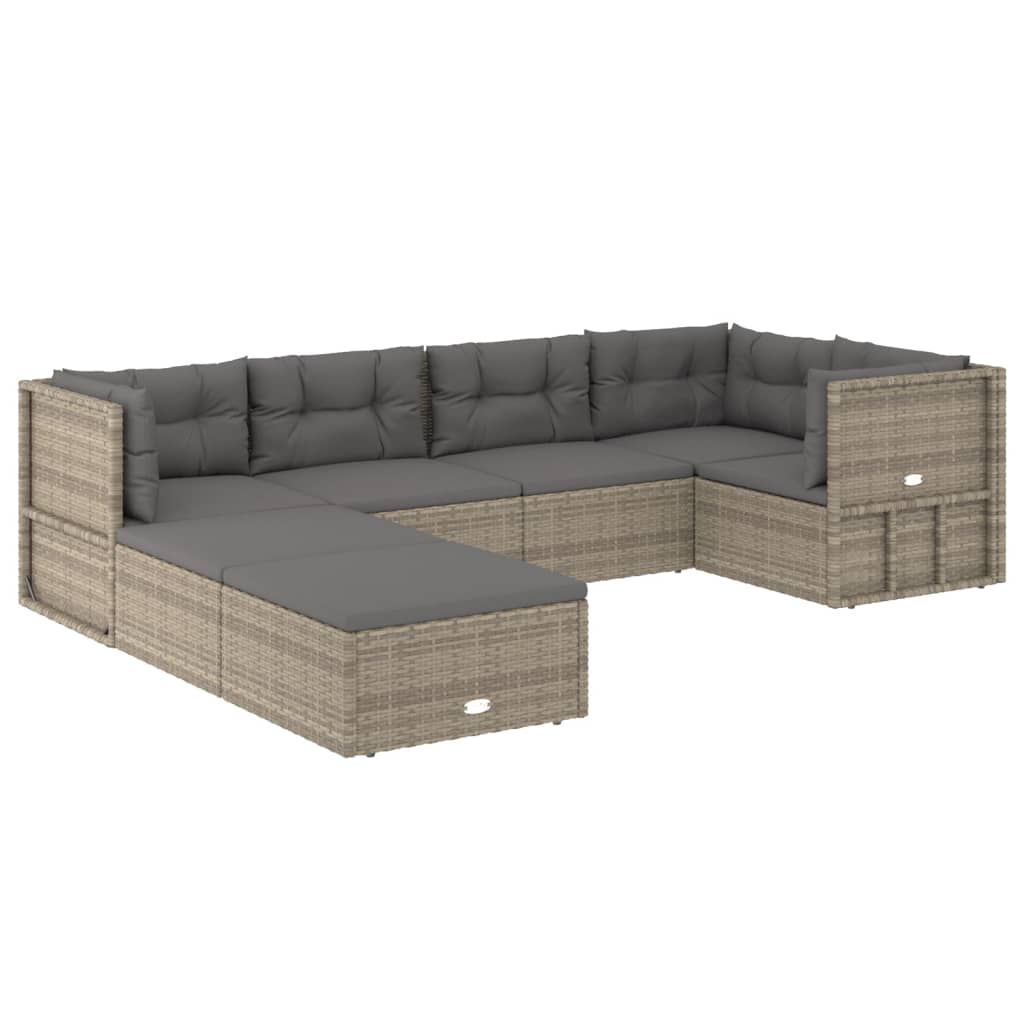 7 Piece Patio Lounge Set with Cushions Gray Poly Rattan