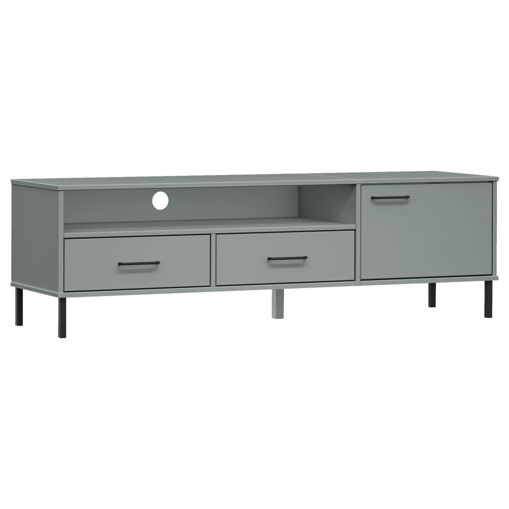 TV Stand with Metal Legs Gray Solid Wood Pine OSLO